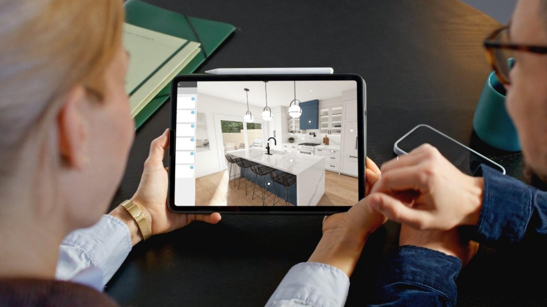 couple looking at kitchen visualizer